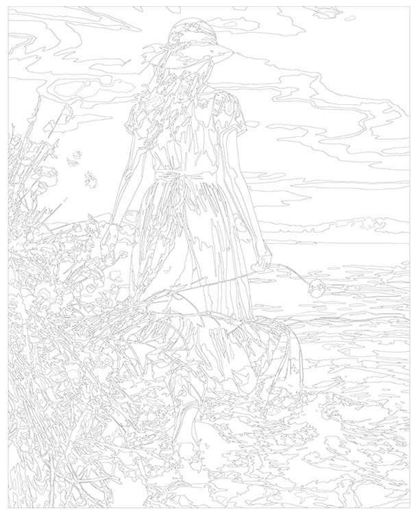 Картина по номерам «Море: Девушка в платье идет по воде» — картинка 3