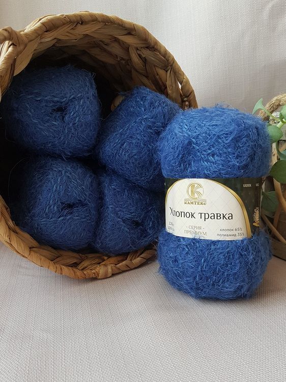 Пряжа Камтекс Хлопок травка (022), джинсовый, 5 шт. по 100 г — картинка 2