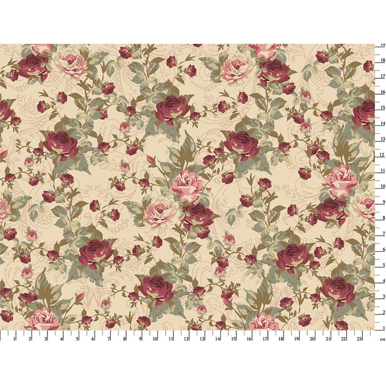 Ткань для пэчворка «ВИКТОРИАНСКИЕ РОЗЫ», 50x55 см, 146 г/м2, 100% хлопок, цвет: ВР-03 бежевый, принт, Peppy — картинка 2