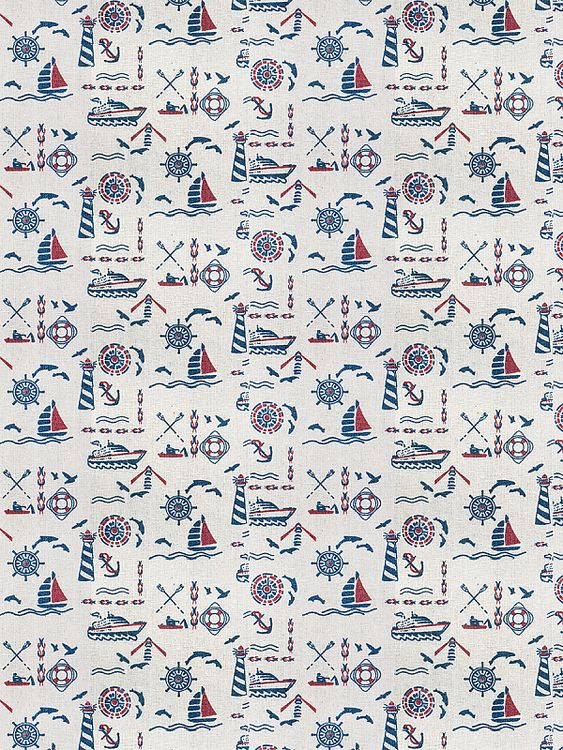 Ткань льняная, 1 м x 150 см, 140 г/м², цвет: белый, морской принт, TBY — картинка 4