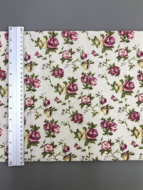 Ткань льняная, 1 м x 150 см, 140 г/м², цвет: серый, цветочный принт, TBY — картинка 6