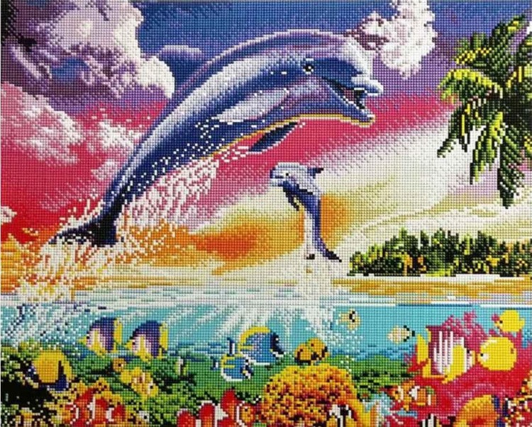 Алмазная вышивка «Танец дельфинов»