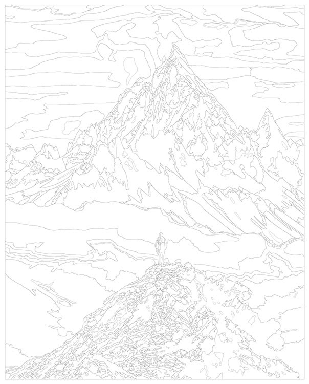 Картина по номерам «Природа: Горный пейзаж с человеком на фоне вершины» — картинка 3