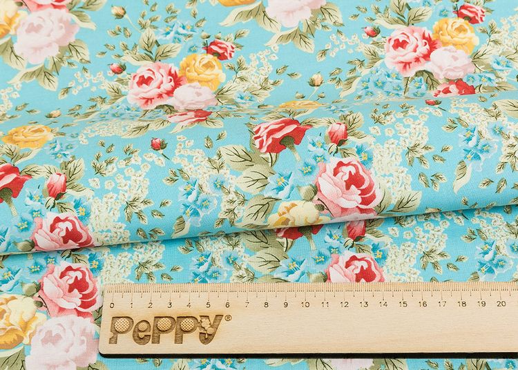 Ткань для пэчворка «ВЕРСАЛЬСКИЕ САДЫ», 50x55 см, 146 г/м2, 100% хлопок, цвет: ВС-08 голубой, принт, Peppy — картинка 2