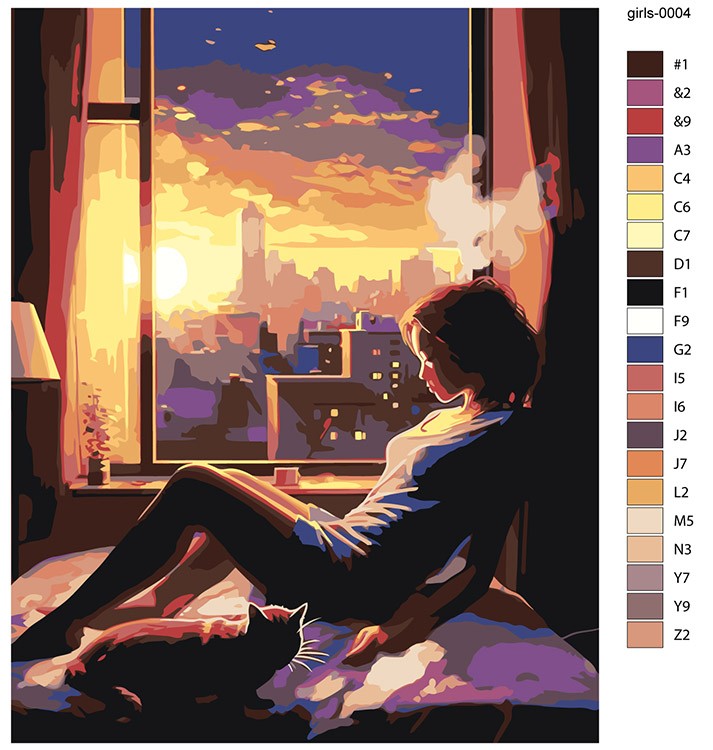 Картина по номерам «Девушка с котом у открытого окна» — картинка 2