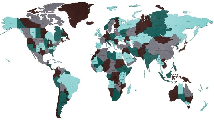EWA Деревянная «Карта Мира» настенная, объемная 3 уровня, размер S (100x55 см), цвет: изумуруд