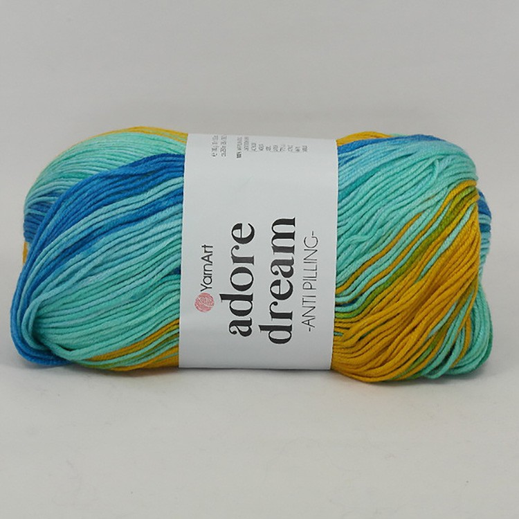 Пряжа YarnArt Adore Dream (1059), сине-голубо-горчичный, 5 шт. по 100 г — картинка 2