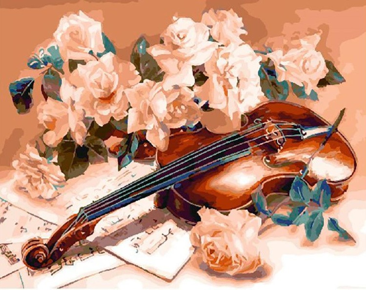 Картина по номерам «Скрипка и розы»