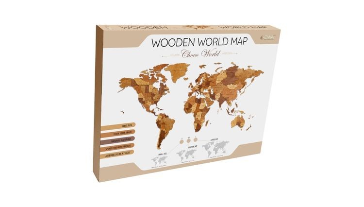 EWA Деревянная «Карта Мира» настенная, объемная 3 уровня, размер S (100x55 см), цвет: шоколад — картинка 3