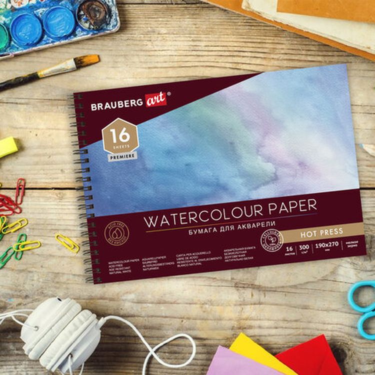 Альбом для акварели, бумага 300 г/м2, 190х270 мм, мелкое зерно, 16 листов, гребень, BRAUBERG ART PREMIERE — картинка 6