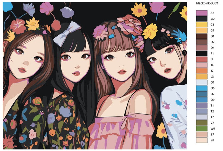 Картина по номерам «Группа BlackPink Блэк Пинк: Джису, Дженни, Роза и Лиса 4» — картинка 2