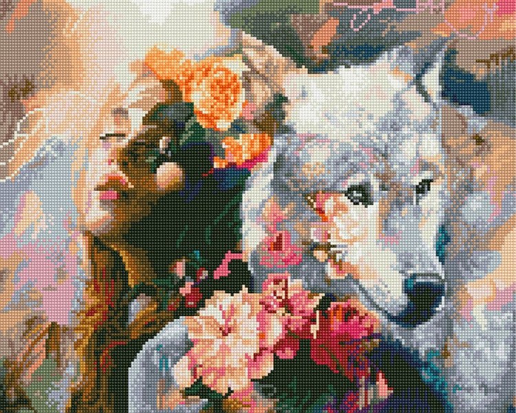 Алмазная вышивка «Волк и девушка»