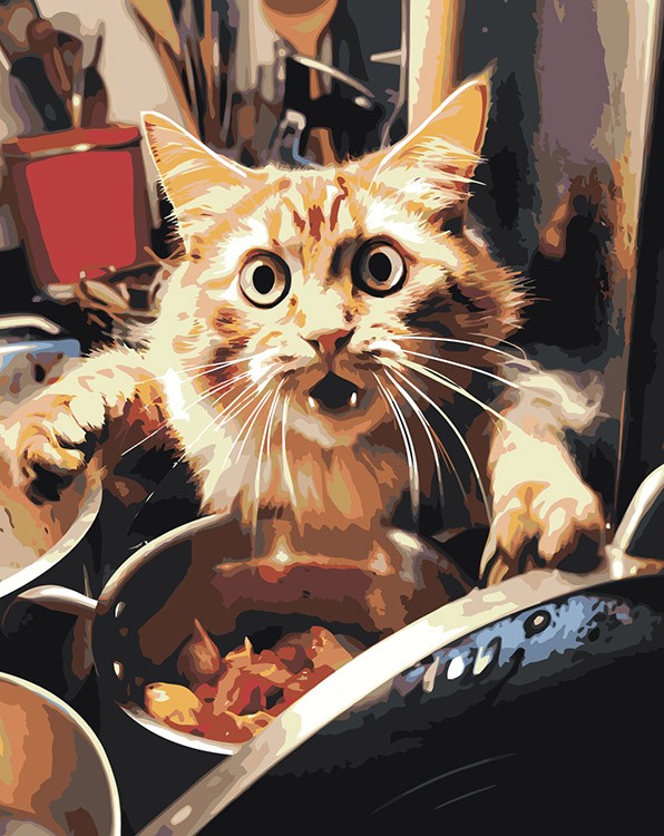 Картина по номерам «Шокированный кот на кухне 2»