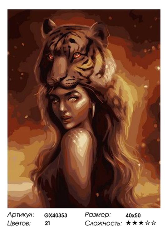 Картина по номерам «Девушка с тигром на голове» — картинка 2