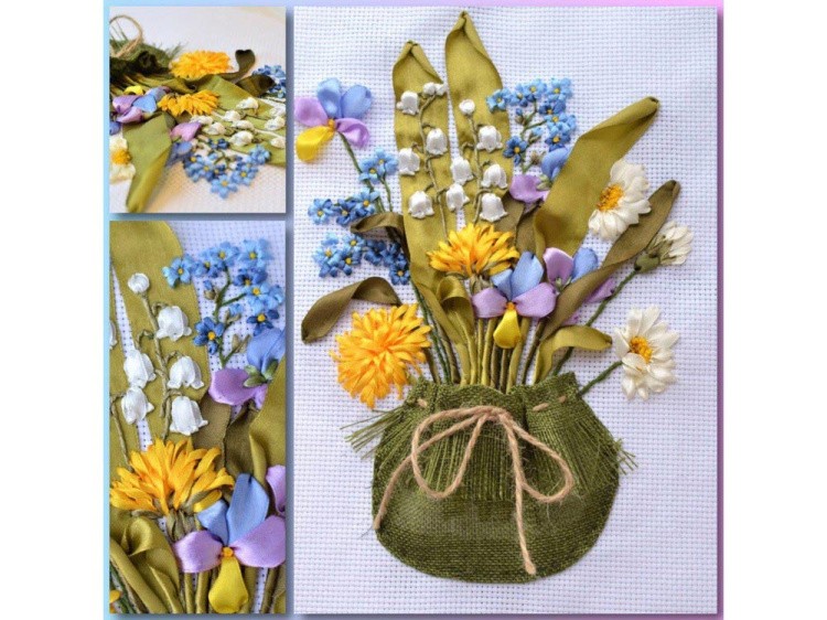 Вышивка лентами «Лесной букет» — картинка 3