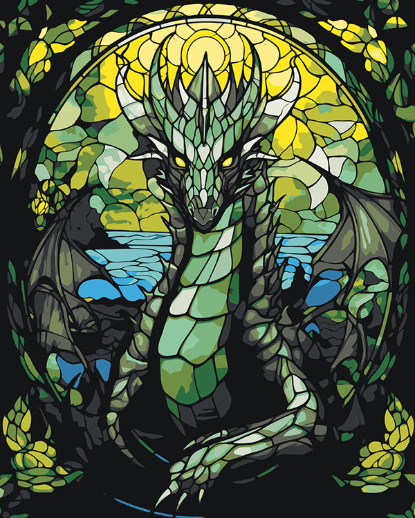Картина по номерам «Зеленый дракон в витраже»