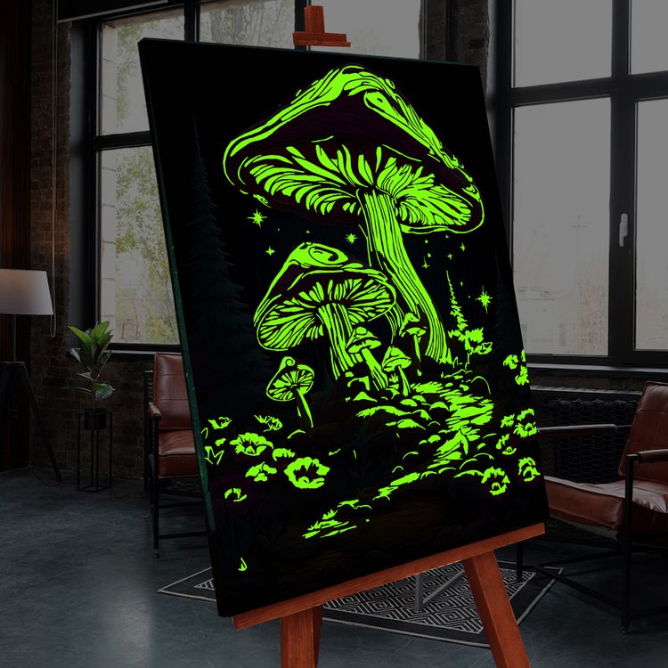 Картина по номерам со светящейся краской «Фантазийные грибы» — картинка 2