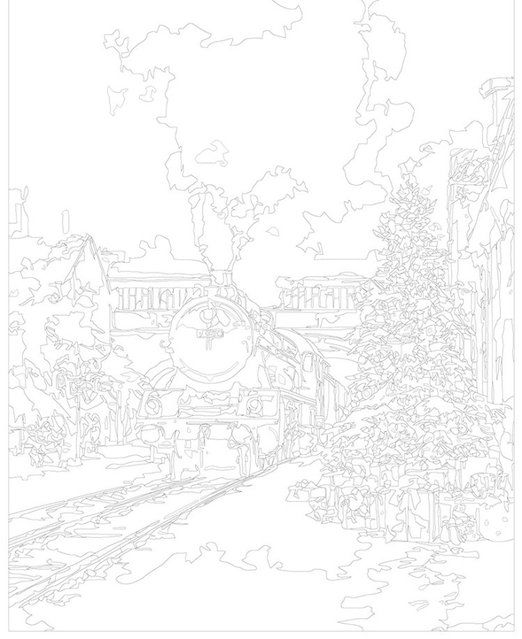 Картина по номерам Новогодняя елка и ретро поезд — картинка 3