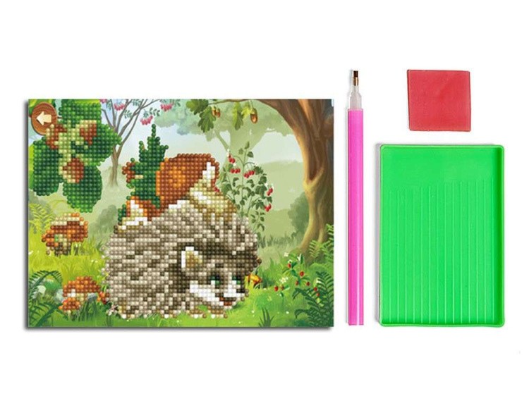 Алмазная вышивка-открытка «Ёжик с грибами» — картинка 2