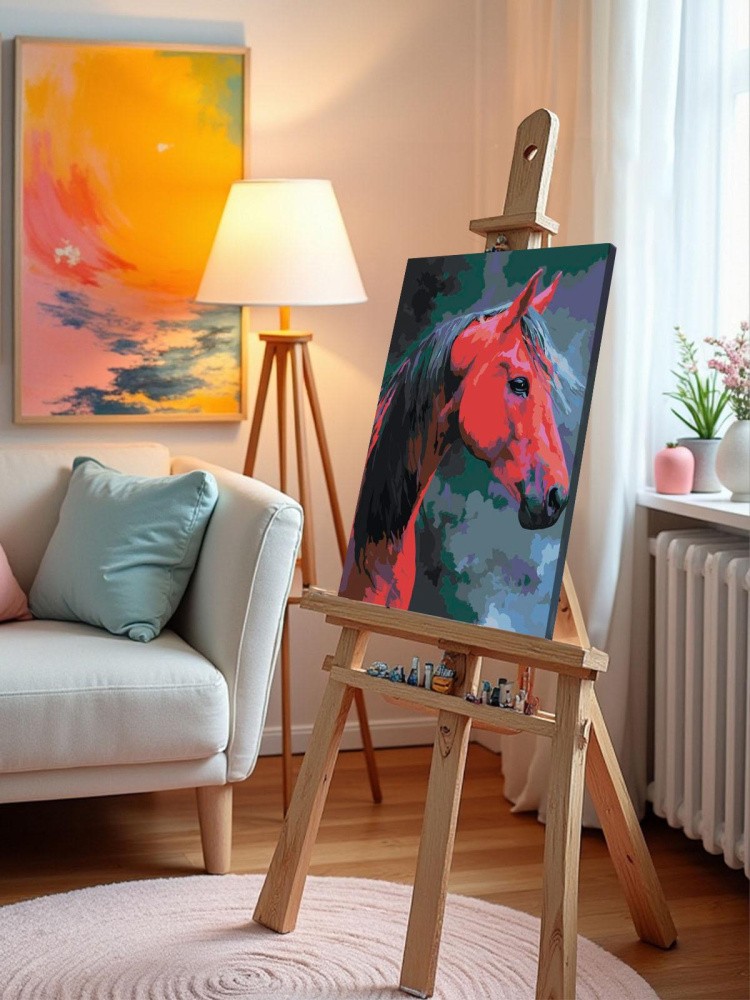 Картина по номерам Красная лошадь Символ нового года — картинка 9