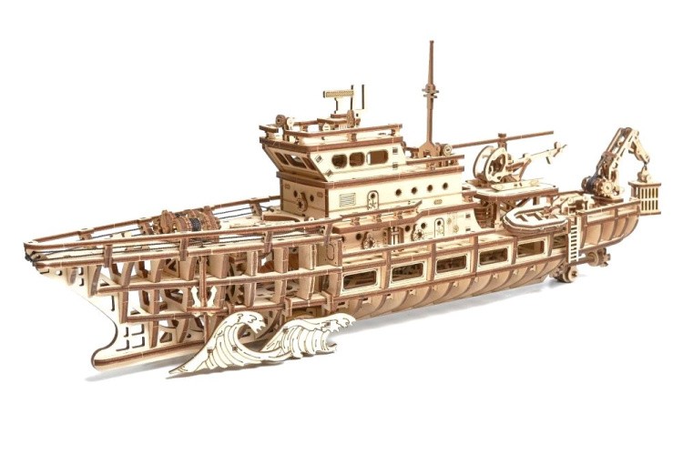 Механическая деревянная сборная модель Wood Trick «Исследовательская Яхта (Корабль)»