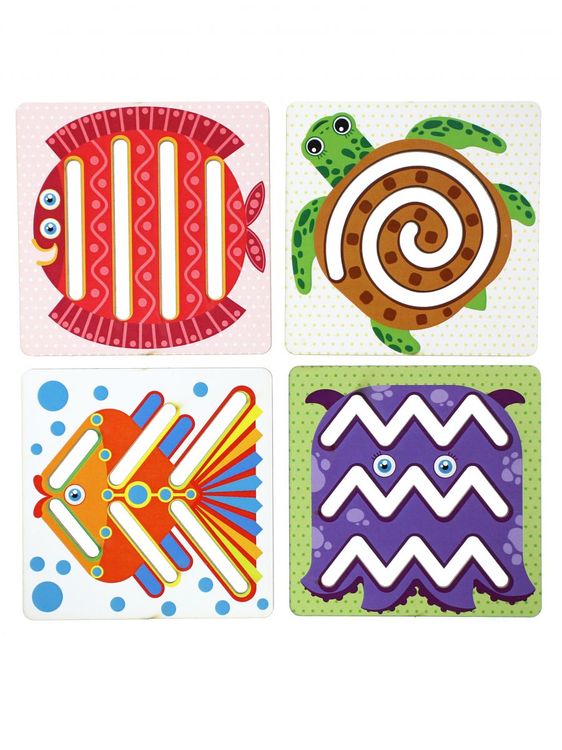 Развивающее пособие из дерева «Линейки-трафареты Морские жители» — картинка 5