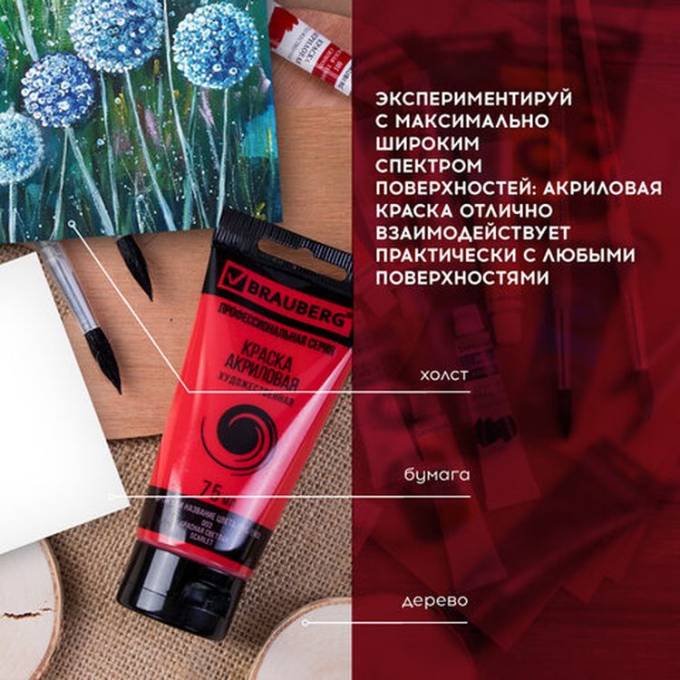 Краски акриловые художественные BRAUBERG ART CLASSIC, набор 6 цветов по 75 мл, в тубах — картинка 5