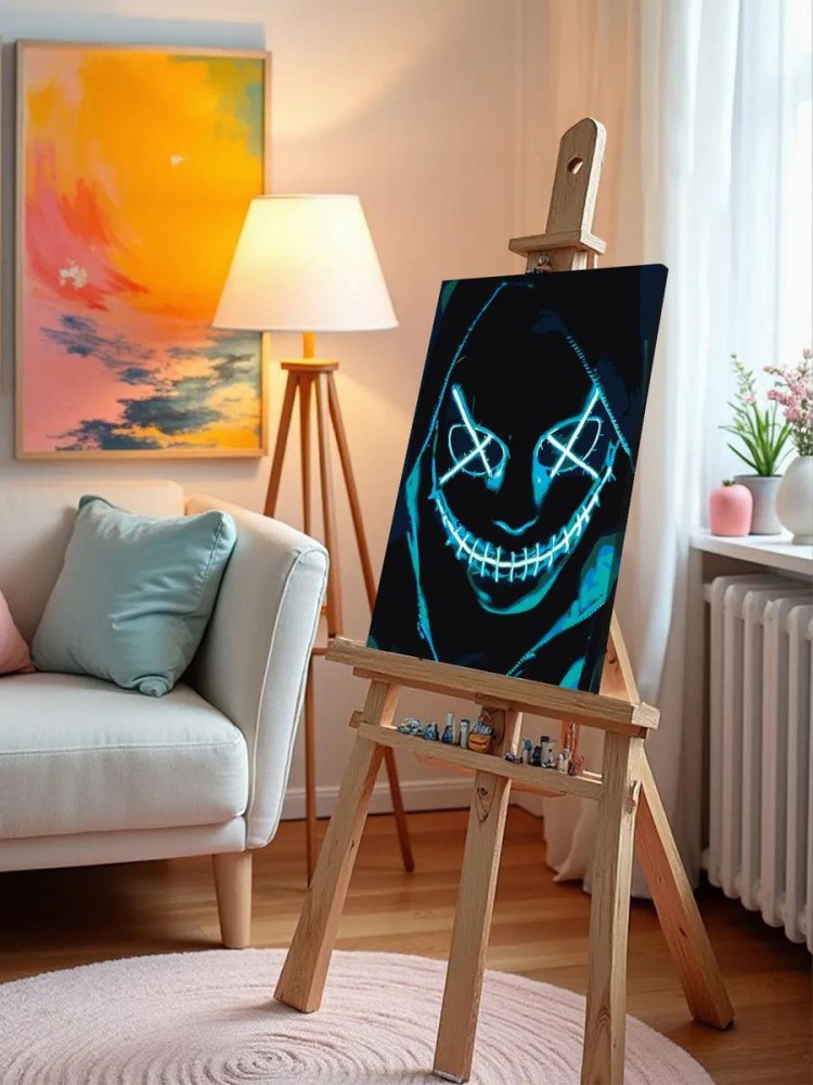 Картина по номерам «Ужасы: страшная маска на Хэллоуин, неон» — картинка 9