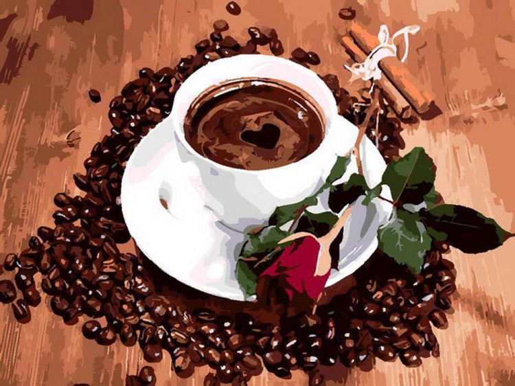 Картина по номерам «Кофе и роза»