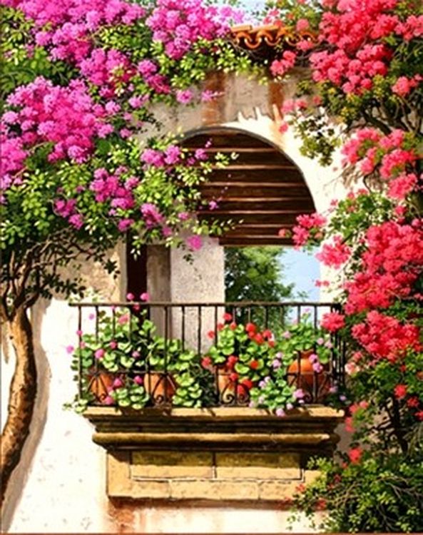Рисунок на ткани «Балкон в цветах»