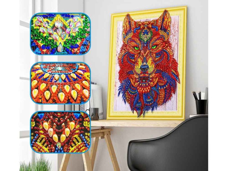 Алмазная вышивка 5D «Зеленоглазый волк» — картинка 3