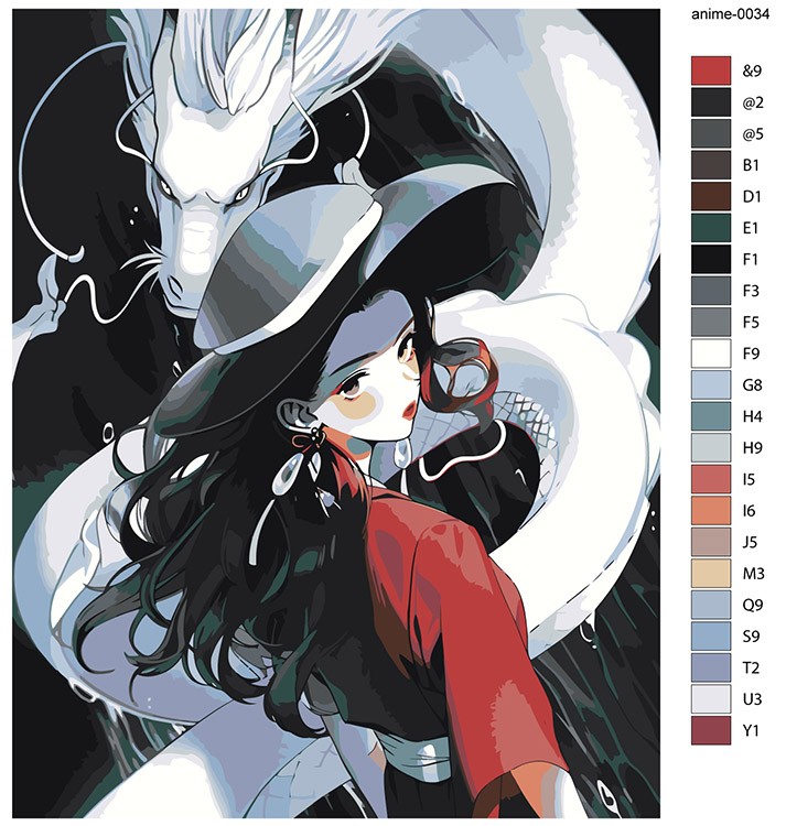 Картина по номерам «Аниме: Девушка в шляпе и белый дракон» — картинка 2