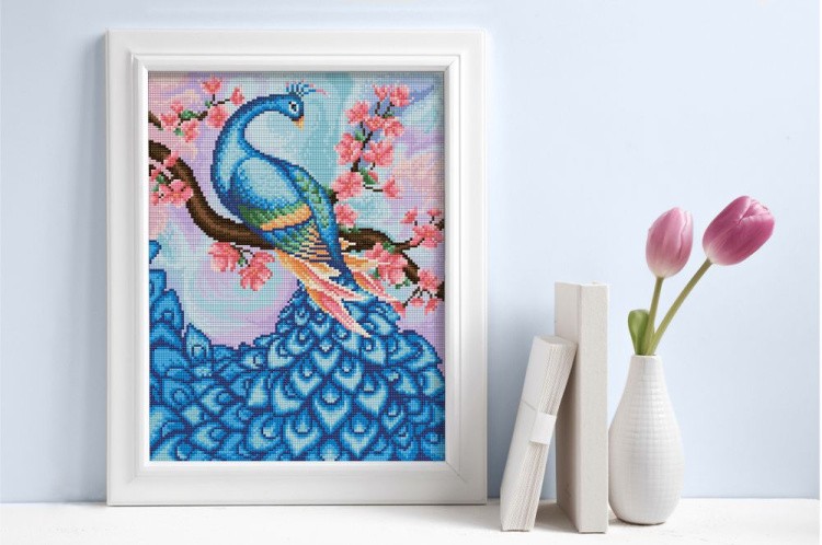 Алмазная вышивка «Павлин и сакура» — картинка 2