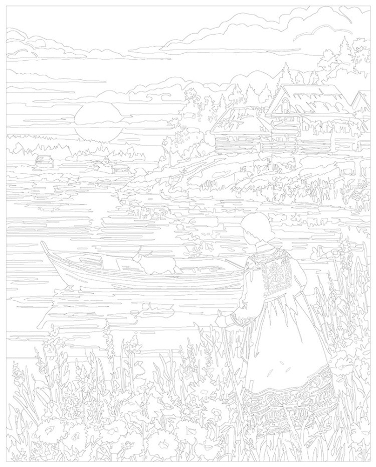 Картина по номерам Девушка и озеро в русской деревне — картинка 3