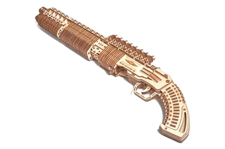 Механическая деревянная сборная модель Wood Trick «Дробовик SG-12 Shotgun» — картинка 5