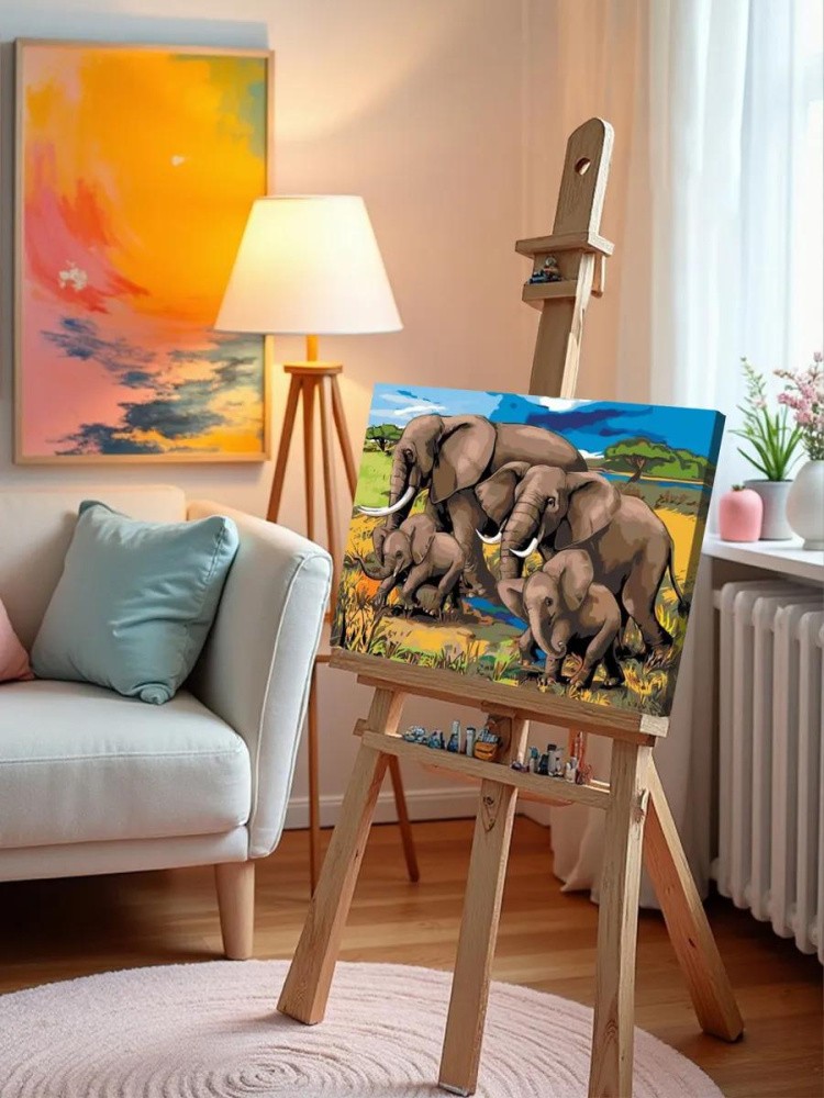 Картина по номерам «Слоны на прогулке» — картинка 9