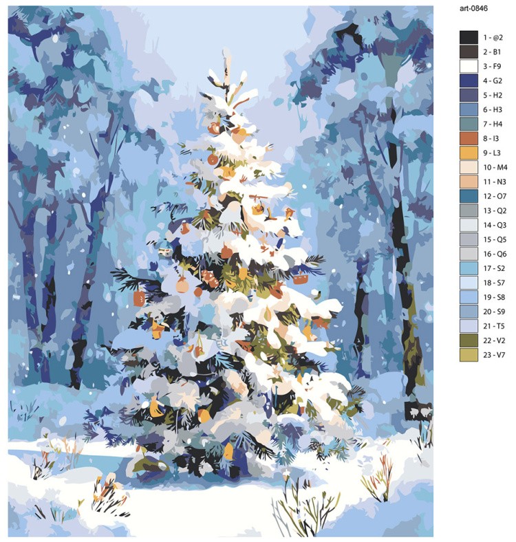 Картина по номерам Новогодняя елка в зимнем лесу — картинка 2