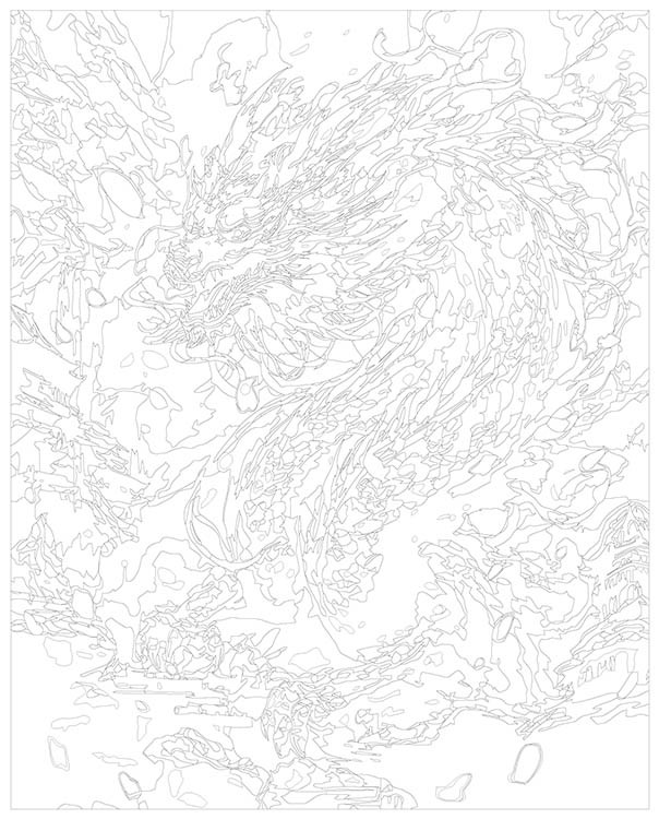 Картина по номерам «Красный восточный дракон в ущелье» — картинка 3