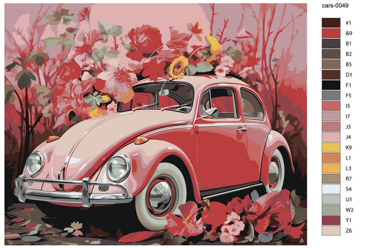 Картина по номерам «Машины: Розовый Фольксваген Жук в цветах 2» — картинка 2