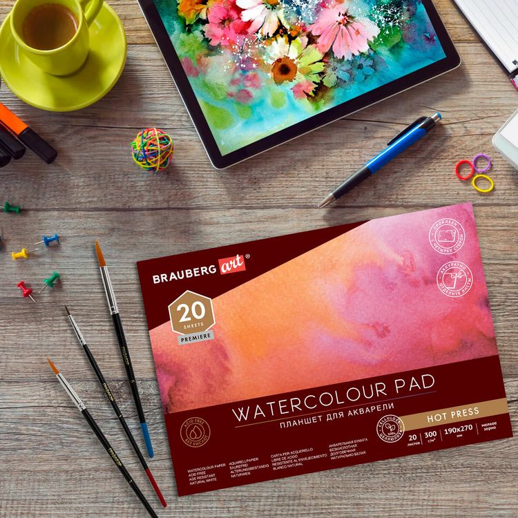 Папка для акварели/планшет, 300 г/м2, 190х270 мм, склейка, мелкое зерно, 20 л., BRAUBERG ART PREMIERE — картинка 8