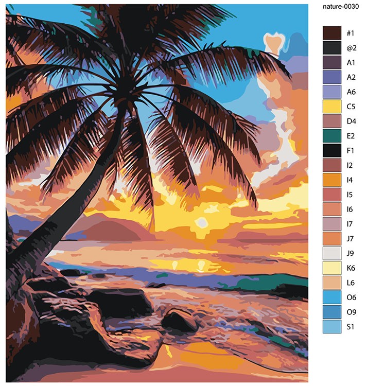 Картина по номерам «Природа: Пальма на берегу моря на закате» — картинка 2