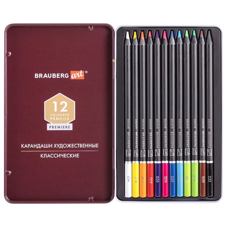 Карандаши художественные цветные BRAUBERG ART PREMIERE, 12 цв., мягкий грифель 4 мм, металл — картинка 2