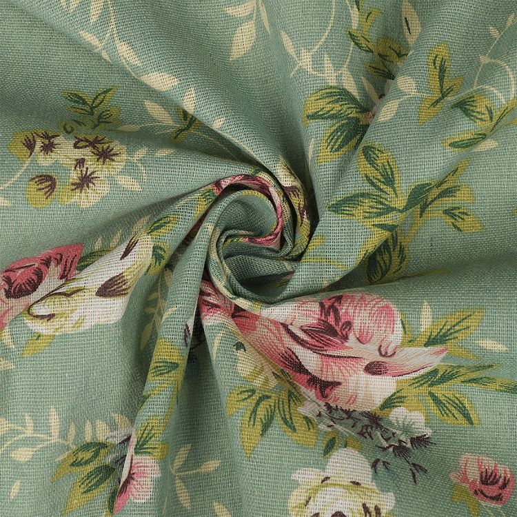 Ткань льняная, 3 м x 150 см, 140 г/м², цвет: зеленый, принт, TBY — картинка 2