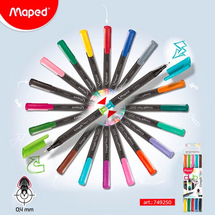 Набор капиллярных двухсторонних ручек (линеров) MAPED 5 шт., 10 цв. — картинка 4