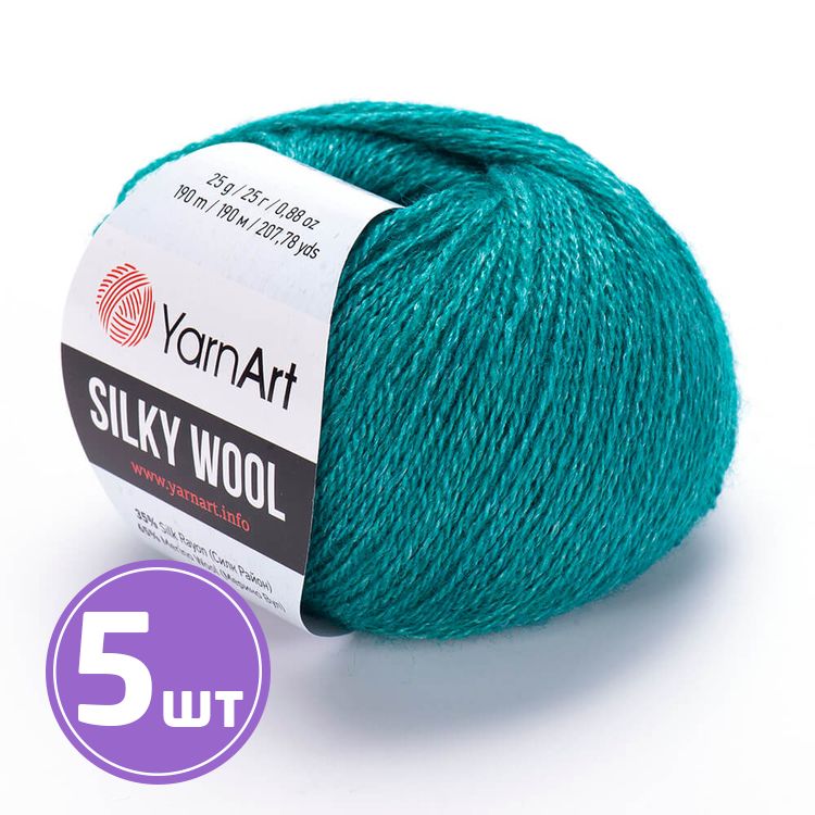 Пряжа YarnArt Silky Wool (339), меланж изумрудный, 5 шт. по 25 г