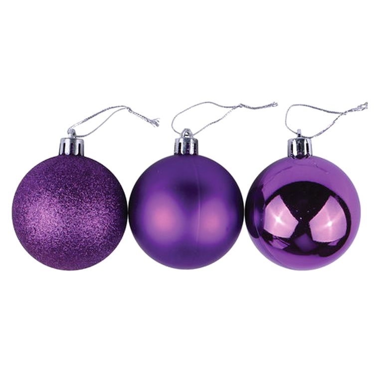 Шары елочные, набор 6 шт., пластик, 8 см, фиолетовые (глянец, матовый, глиттер) — картинка 3