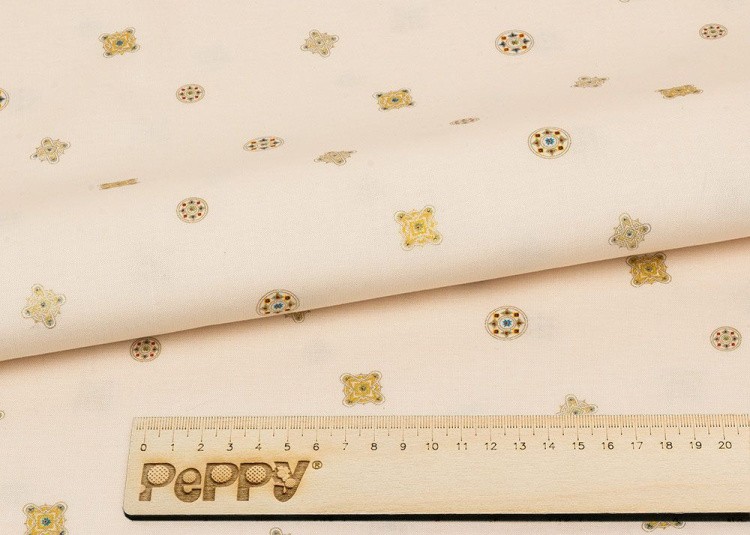 Ткань для пэчворка Индийское Сари, 146 г/м², 60х110 см, 100% хлопок, цвет: кремовый, принт, Peppy — картинка 2