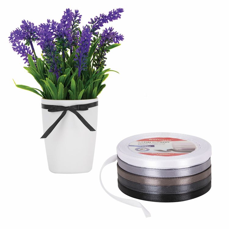 Лента атласная, ширина 6 мм, серый спектр, набор 5 цветов по 23 м, Brauberg — картинка 4