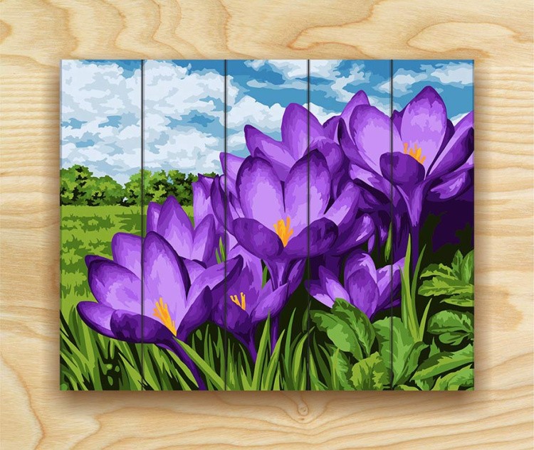 Картина по номерам по дереву Flamingo «Фиолетовые подснежники» — картинка 2