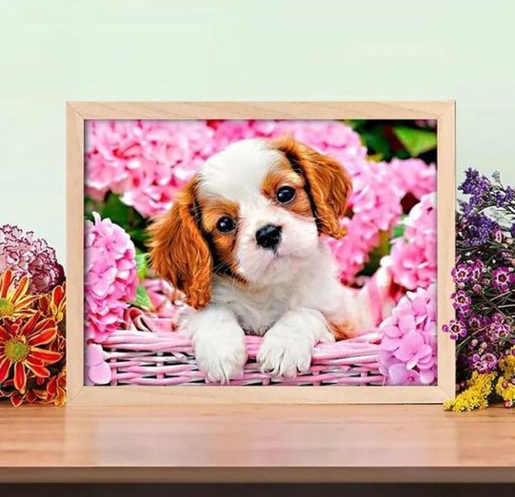 Алмазная вышивка «Щенок в корзинке» — картинка 3